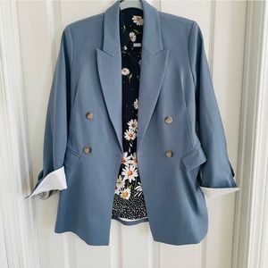 Light Blue Double-Breasted Blazer with Rolled Cuffs